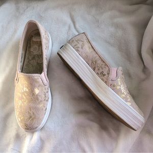 KEDS x Rifle Paper Co. Triple Decker Blush & Gold Slip-Ons